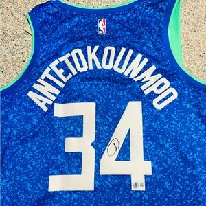 Giannis Antetokounmpo Signed MILWAUKEE BUCKS 23-24 CITY EDITION RARE JERSEY BAS